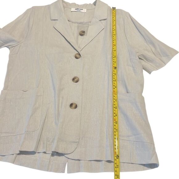 Double Zero Tan Linen Rayon Blend Short Sleeves Button Blouse Top Size M NWOT - Picture 11 of 11